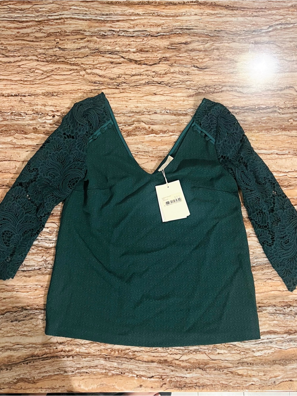 Sezane Emerald Green Sleeve V-Neck Blouse